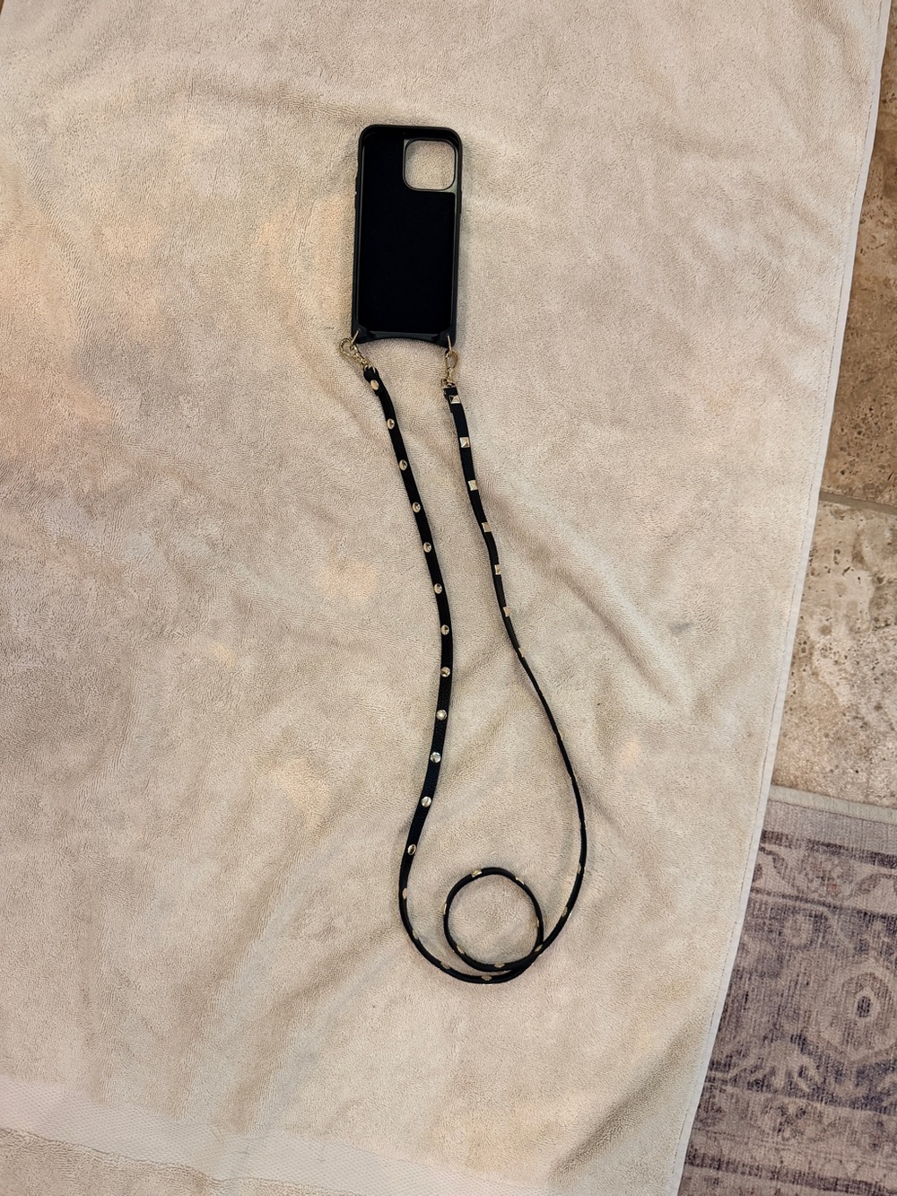 Black Studded Crossbody Phone Case Strap